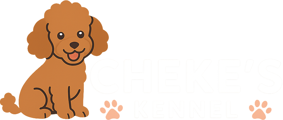 Cartoon-Illustration eines Hundes, der Cheke's Kennel darstellt