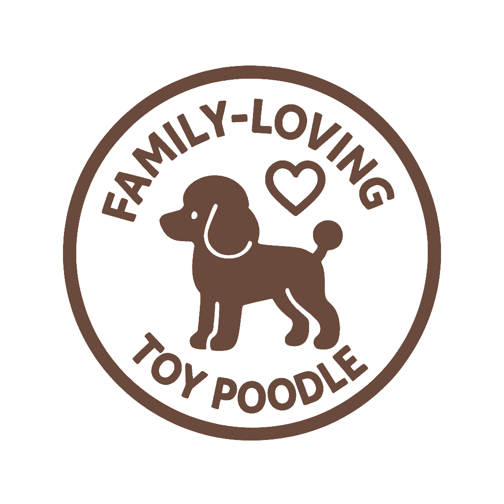Logo Toy-Pudel mit Herz, Symbol der Familienliebe.