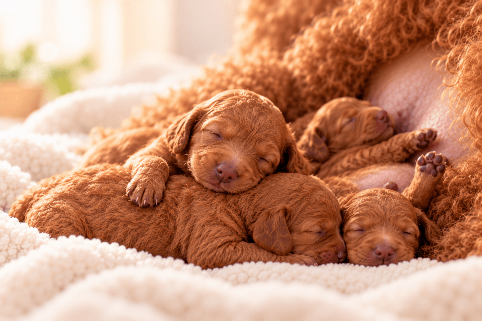 Cuddly Newborn Puppies on a Cozy Blanket