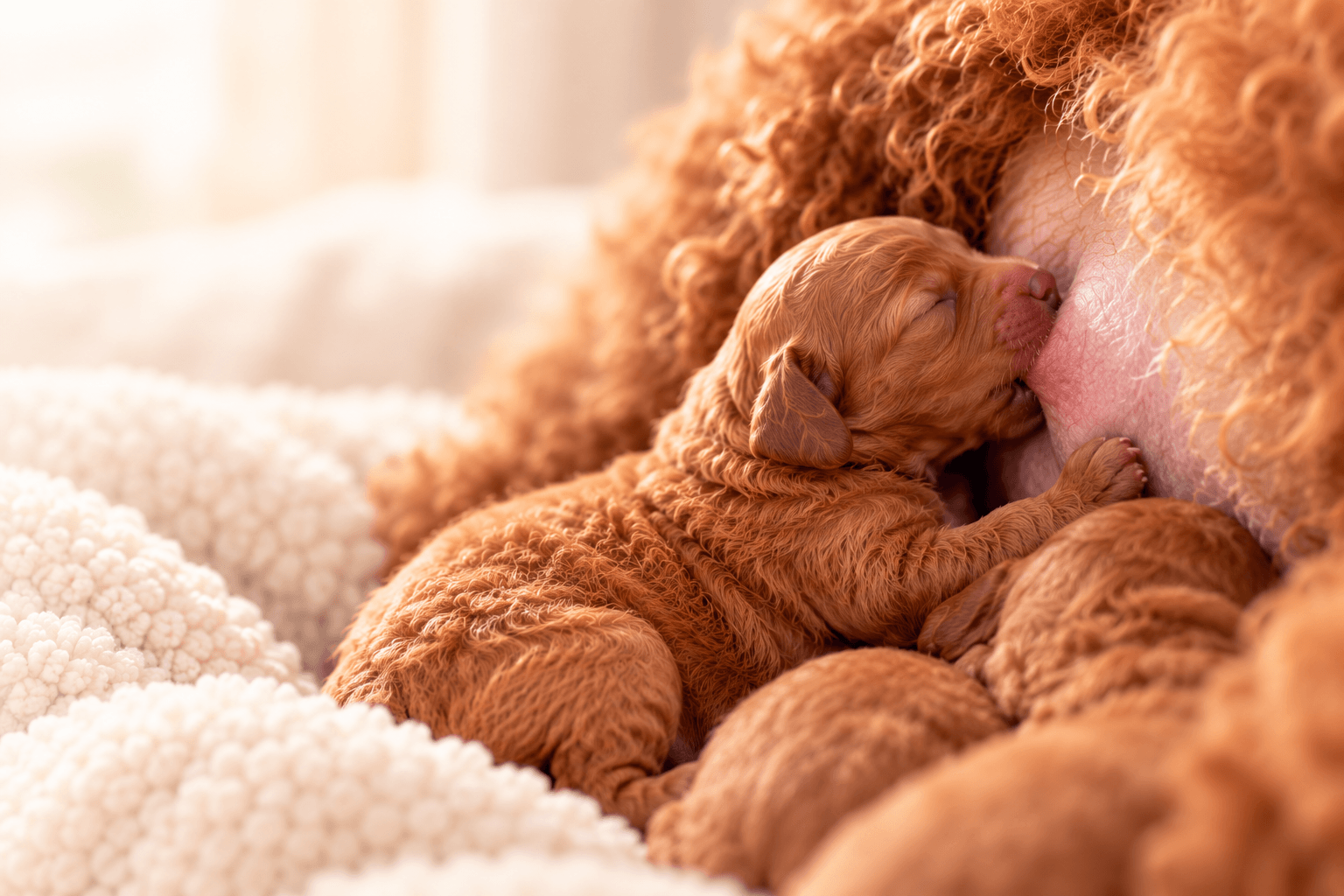 Cozy Newborn Puppy Nursing Moment