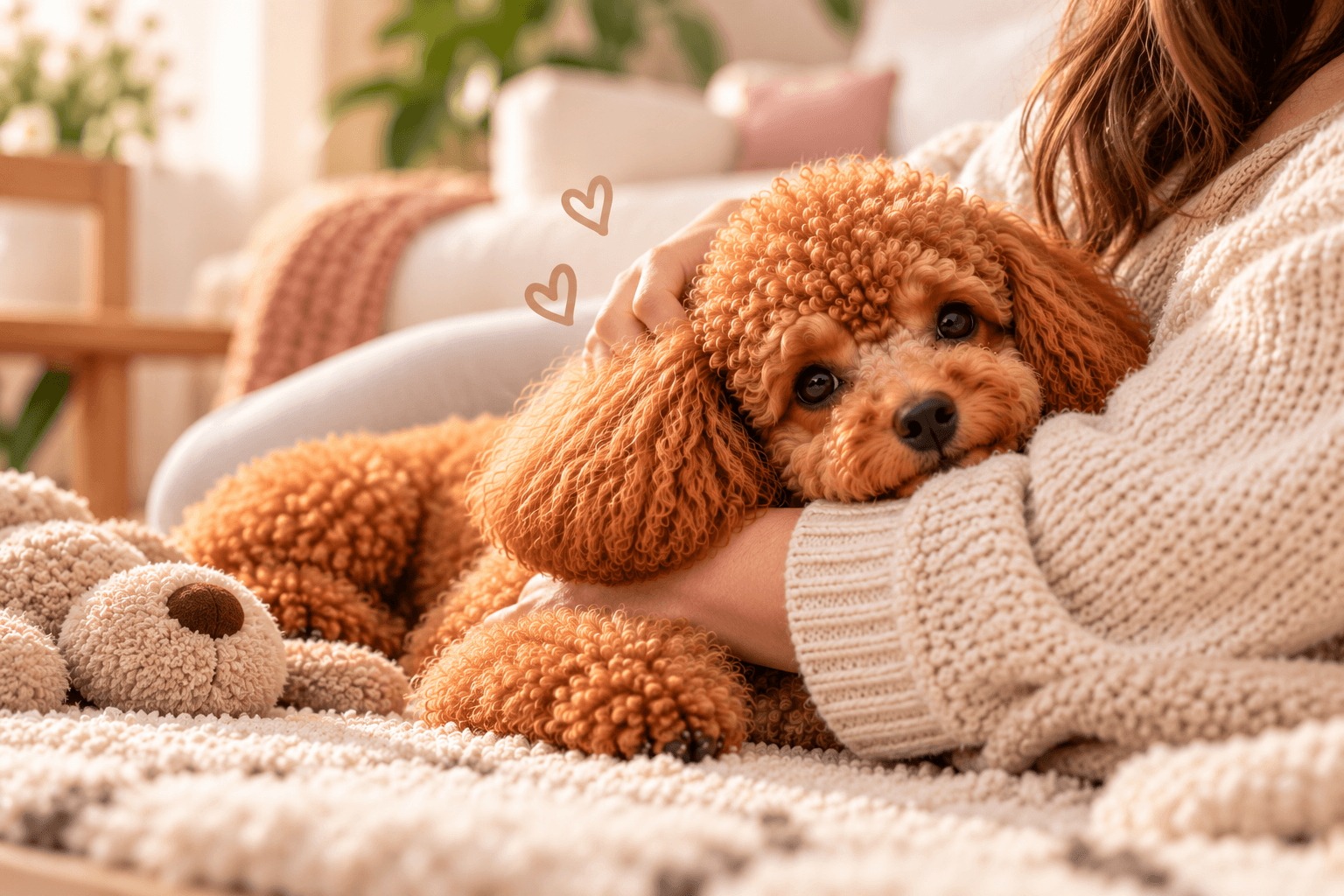 Kuscheln mit dem Pudel zu Hause