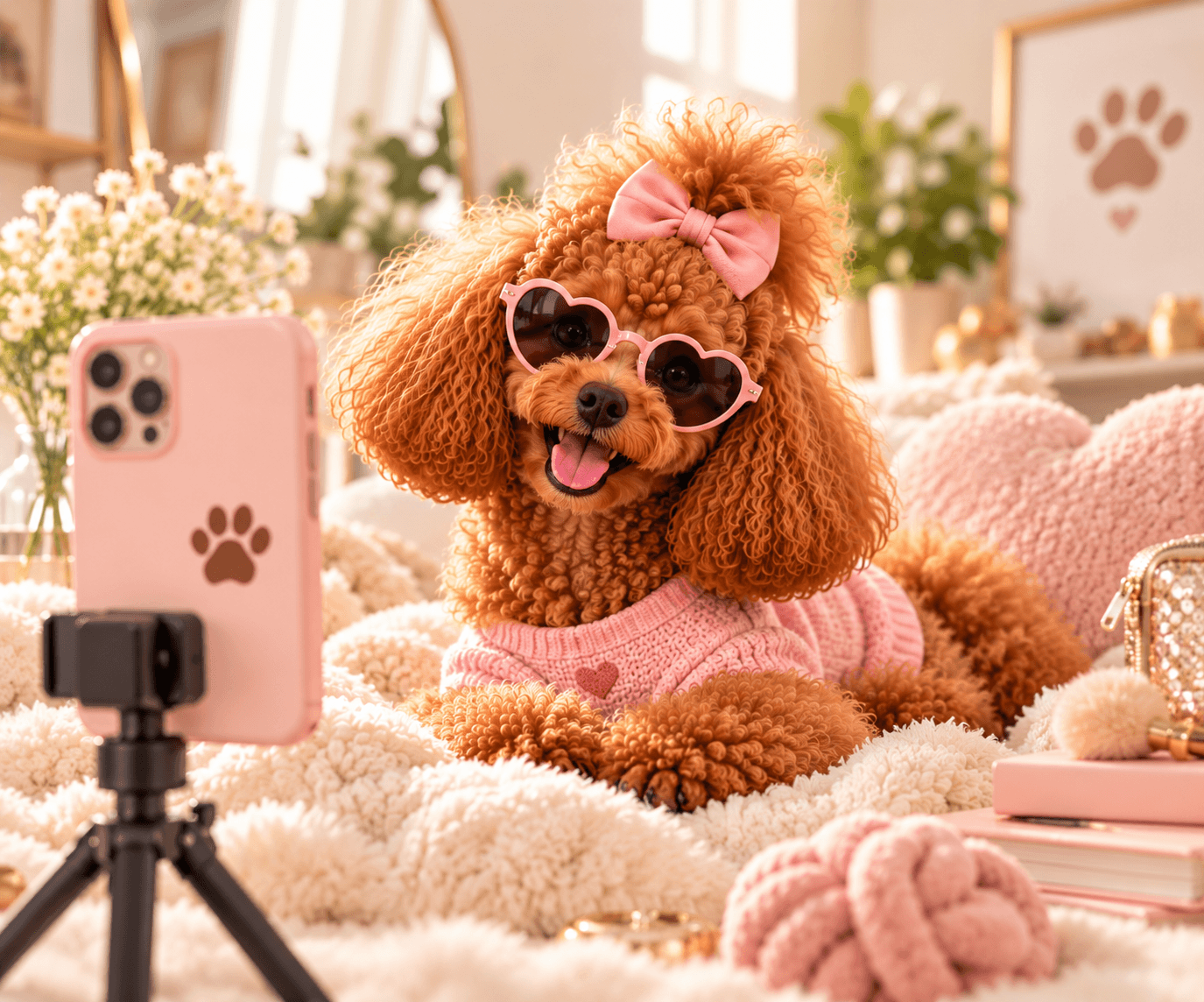 Glamouröses Setup für Pudel-Influencer