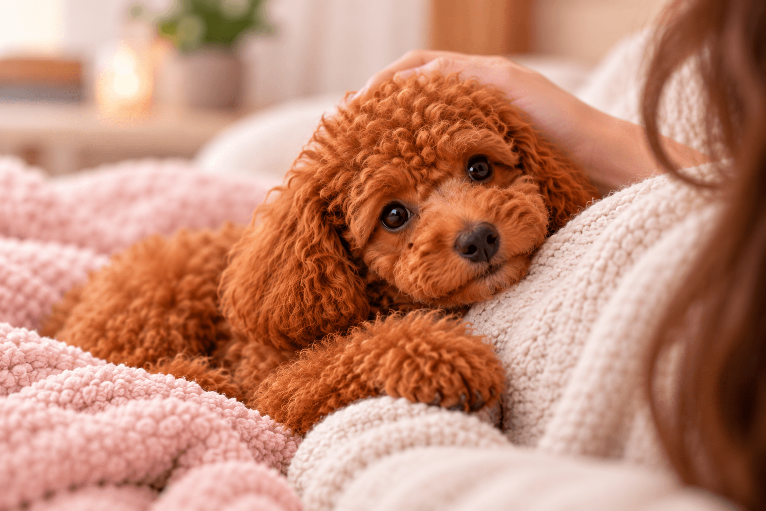 Gemütliches Kuscheln mit einem roten Spielzeugwelpen