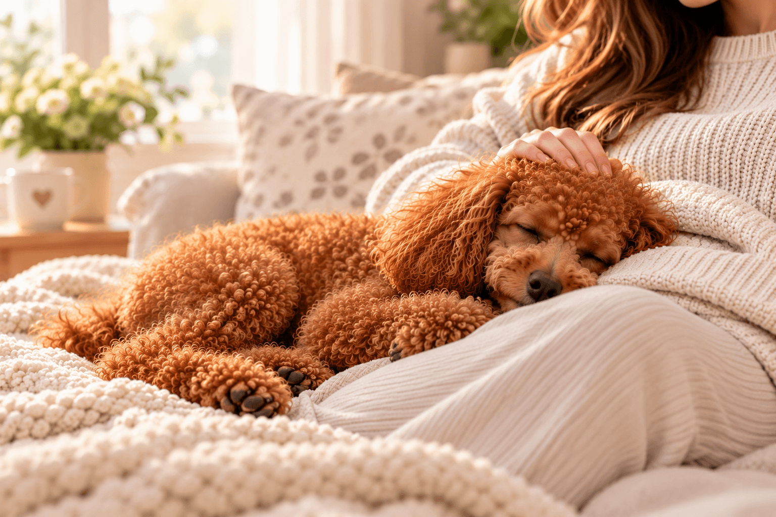 Kuscheln mit einem verschlafenen Welpen
