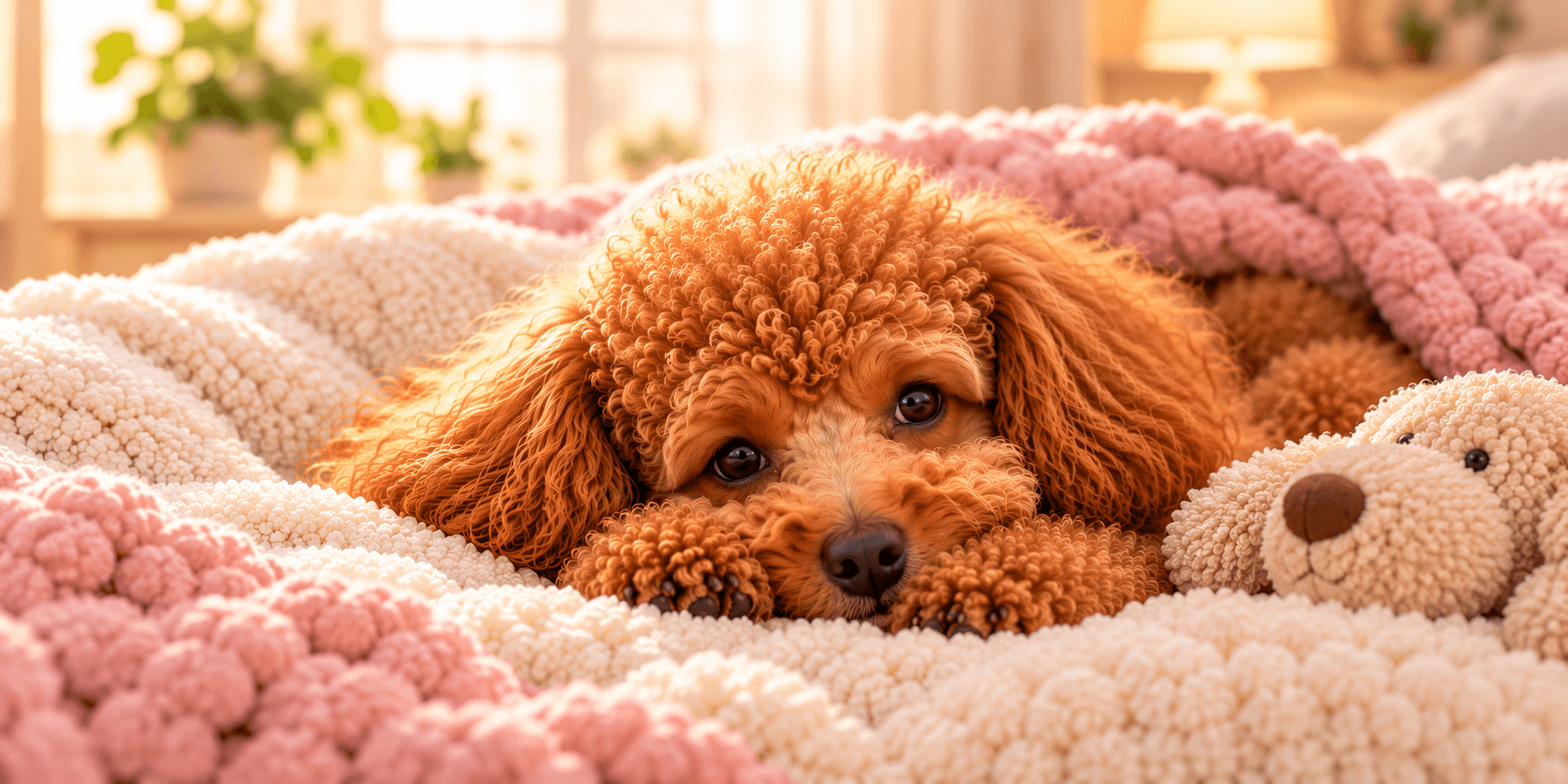 Cozy Poodle Snuggled in Blankets