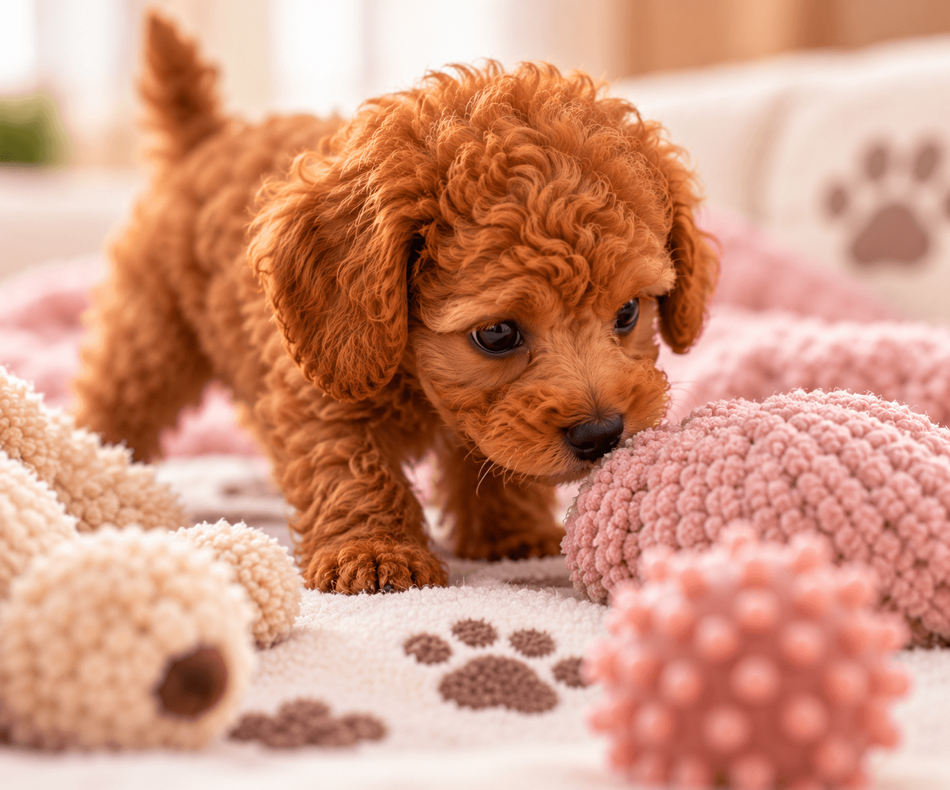 Curious Puppy Among Cozy Toys