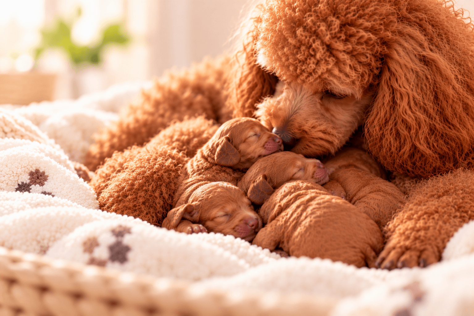 Tender Poodle Family in Cozy Nest