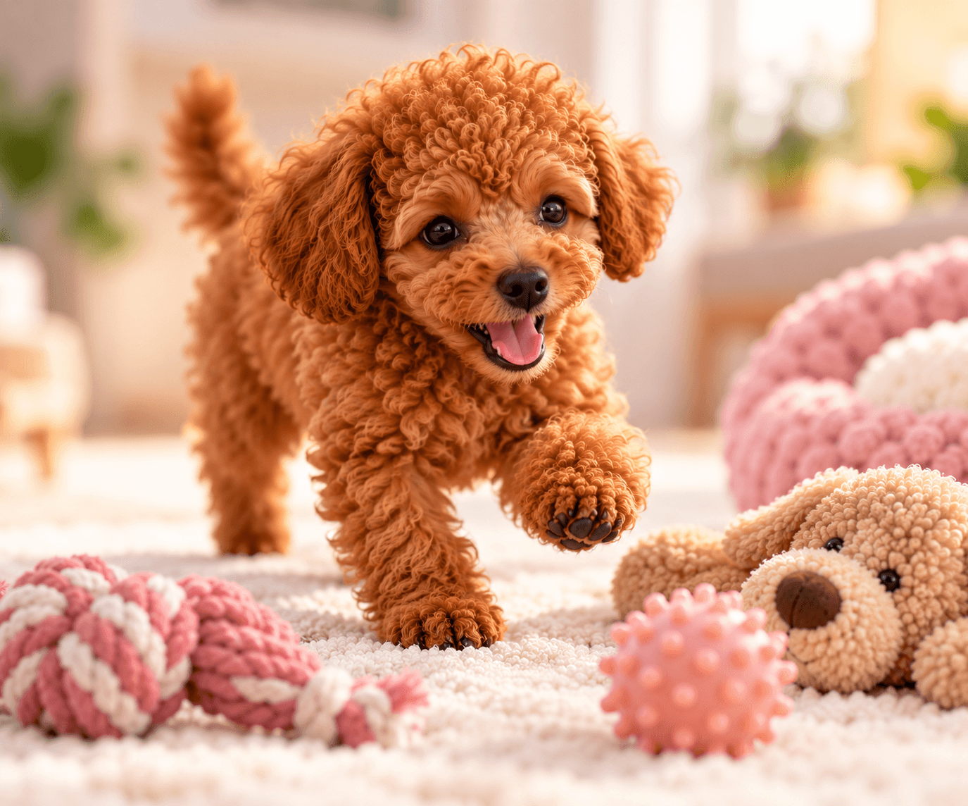 Playful Poodle Puppy Among Toys