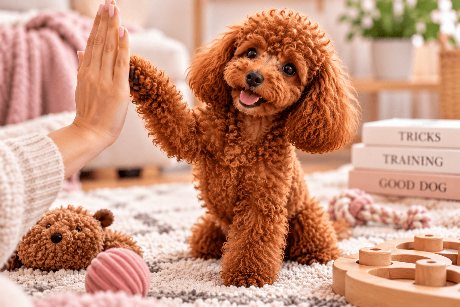 Gemütlicher Moment beim High-Five-Training mit dem Pudel