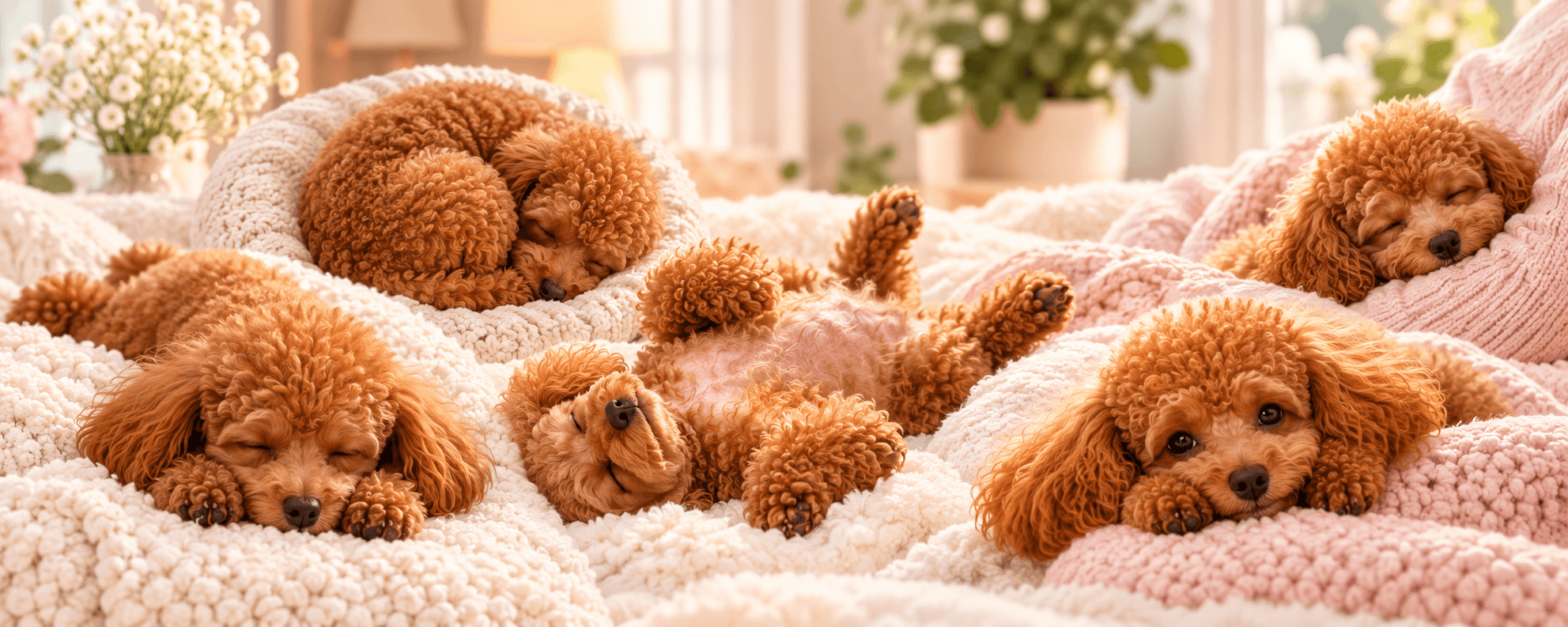 Naptime with Five Poodle Puppies